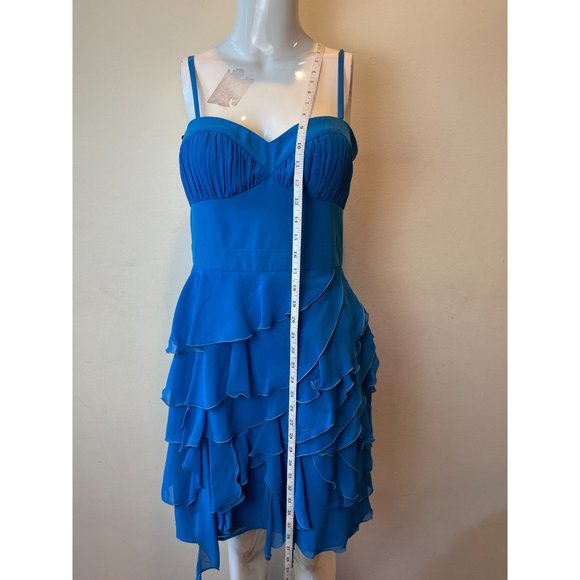 Guess Womens Frill Mini Dress Pleated Ruffle Layered Adjustable Strap Blue SZ 8 - Picture 3 of 8